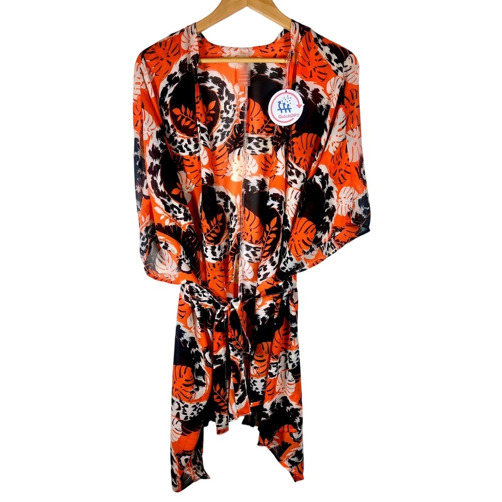 Kimono Cover Up NWT Open Front Tassel Belted BOHO XL Orange Beach Summer
